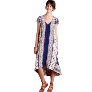Anthropologie Maeve Pink Blue Summertide Swing Midi A-Line Dress Size M